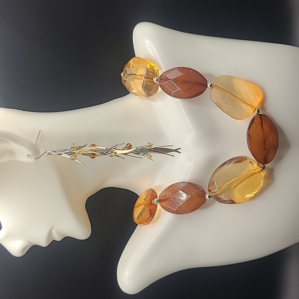 Earring And Necklace Set With Faux Amethyst With Gold And Silver Tone
